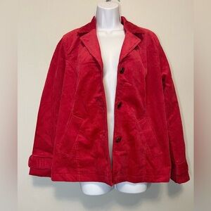 NWOT Pink Single Breasted Corduroy Jacket QVC Women's Size L